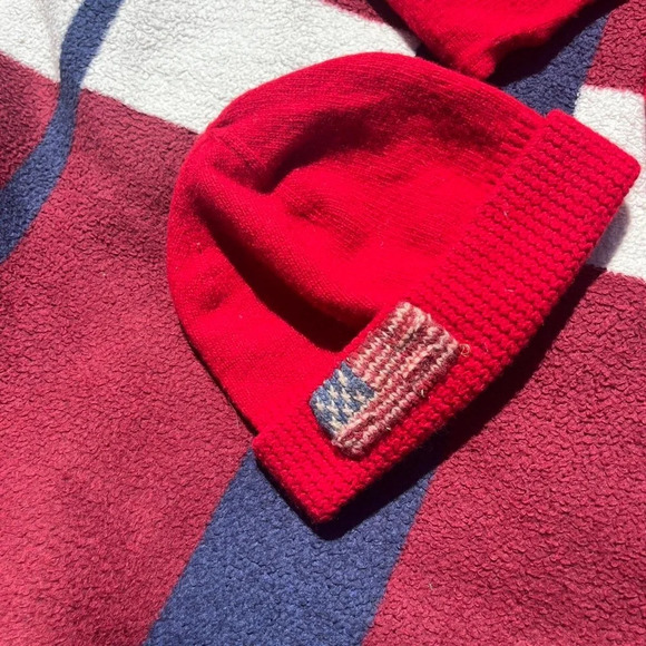 Lauren Ralph Lauren American Flag red scarf beanie cap skully set - Picture 2 of 6